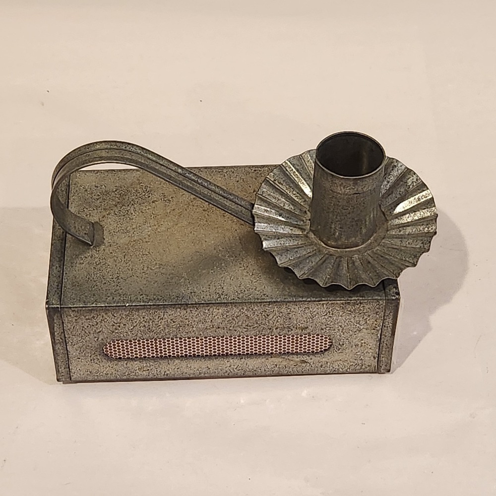 Vintage Chamberstick Candle And Matchbox Holder Primitive Farmhouse With Matches